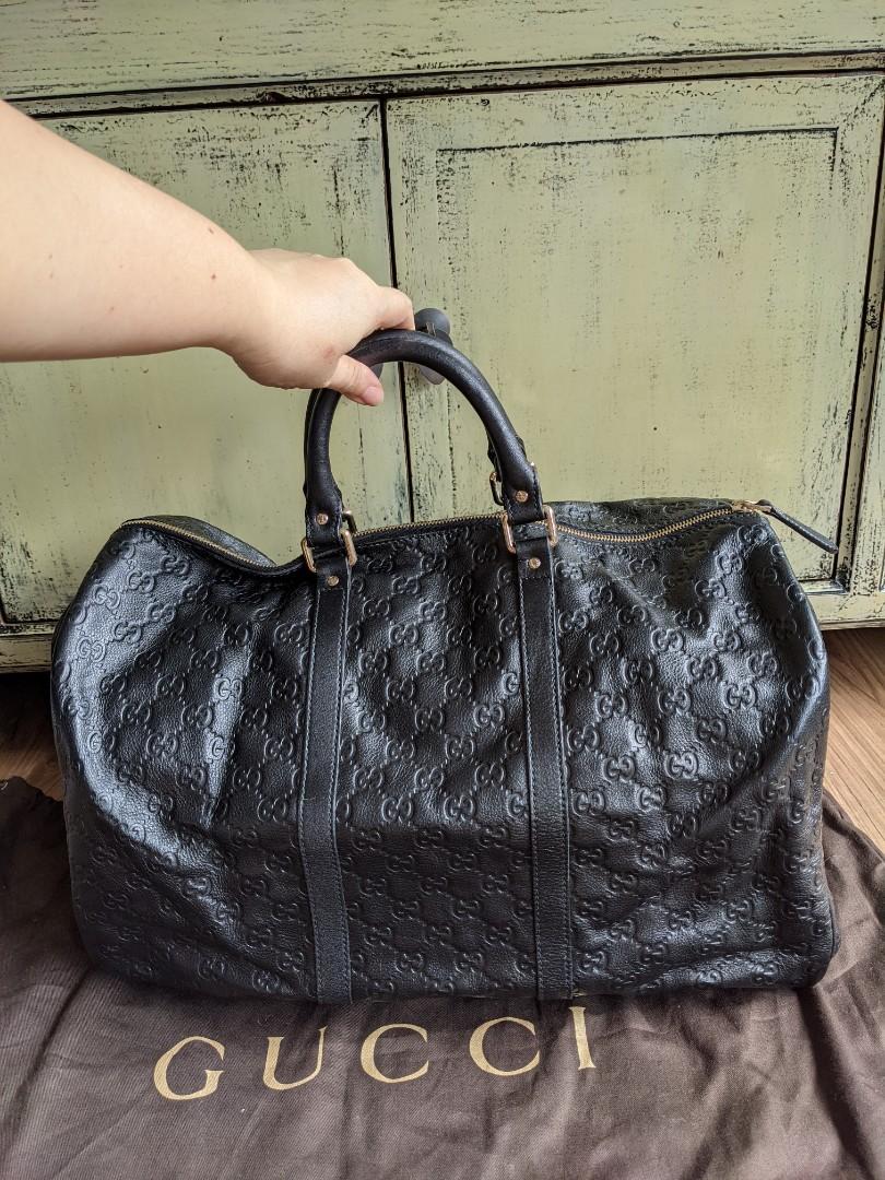 GUCCI GUCCISSIMA BLACK EMBOSSED LEATHER DUFFLE BAG