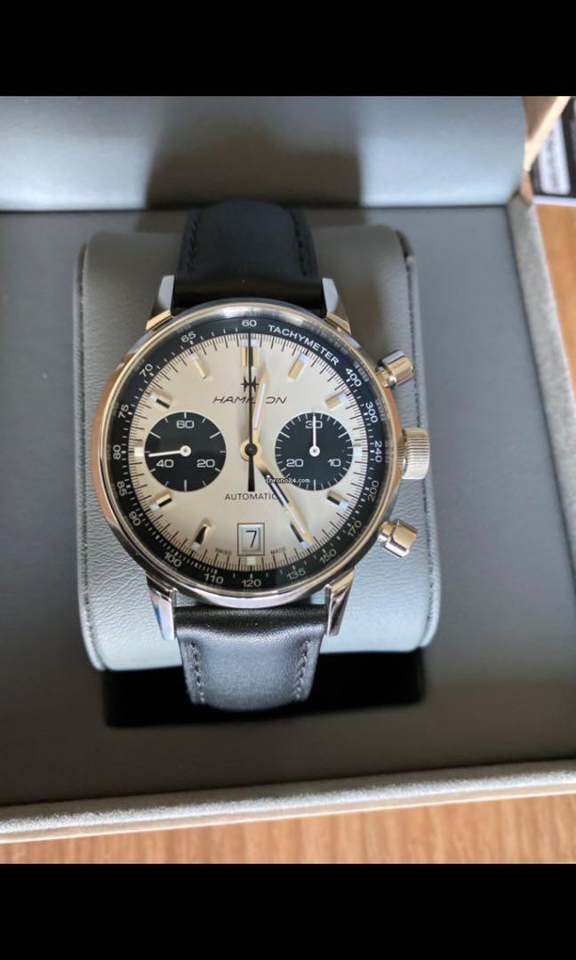 Hamilton Intra Matic Panda 🐼 (Category: Luxury Watches) located in Muntinlupa City. Submitted by watchstagram008 (Listing ID 1035279246, Image 3). Description: The new Intra-Matic Auto Chrono from Hamilton is a panda-dial refinement of the Intra-Matic 68 Chrono with perfect dimensions. Sold out mostly in all boutique !! Highly collectible for watch lover. 2019 Full set CASE Stainless steel MOVEMENT Hamilton H-31 (Base 7753) DIAL Panda LUME Yes L