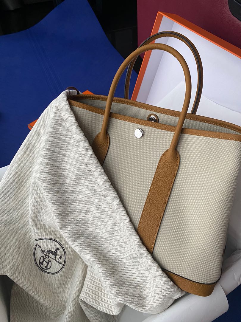 Hermes garden party 30 canvas with 1 piece of twilly, Women's Fashion, Bags  & Wallets, Tote Bags on Carousell