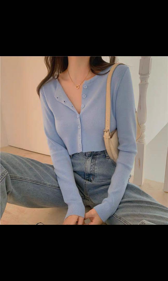 cropped baby blue cardigan