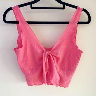Pink Tie Front Crop Top