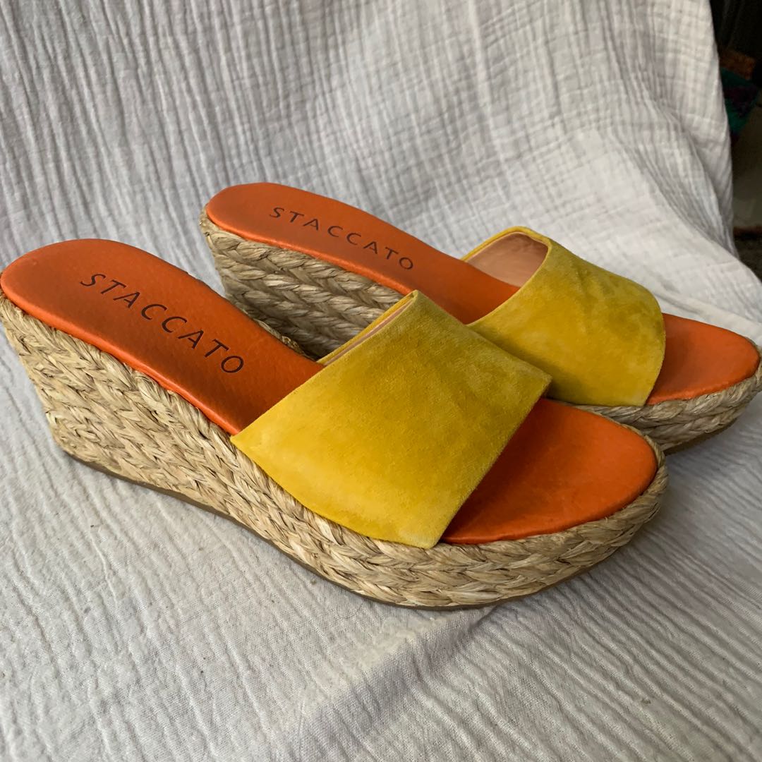 yellow wedge heels