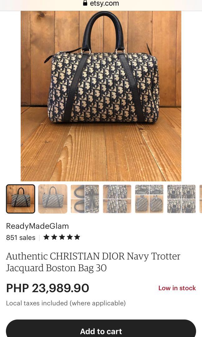 Vintage CHRISTIAN DIOR Navy Trotter Jacquard Medium Clutch Bag