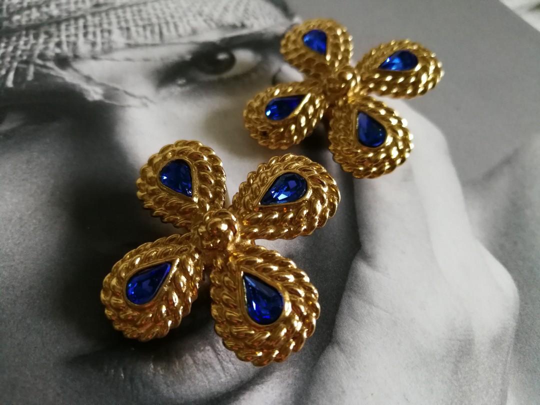 Vintage Ysl Yves Saint Laurent Byzantine Style Maltese Cross With Blue Rhinestones Clip On Earrings Women S Fashion Jewelry Earrings On Carousell