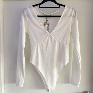 White V Neck Bodysuit