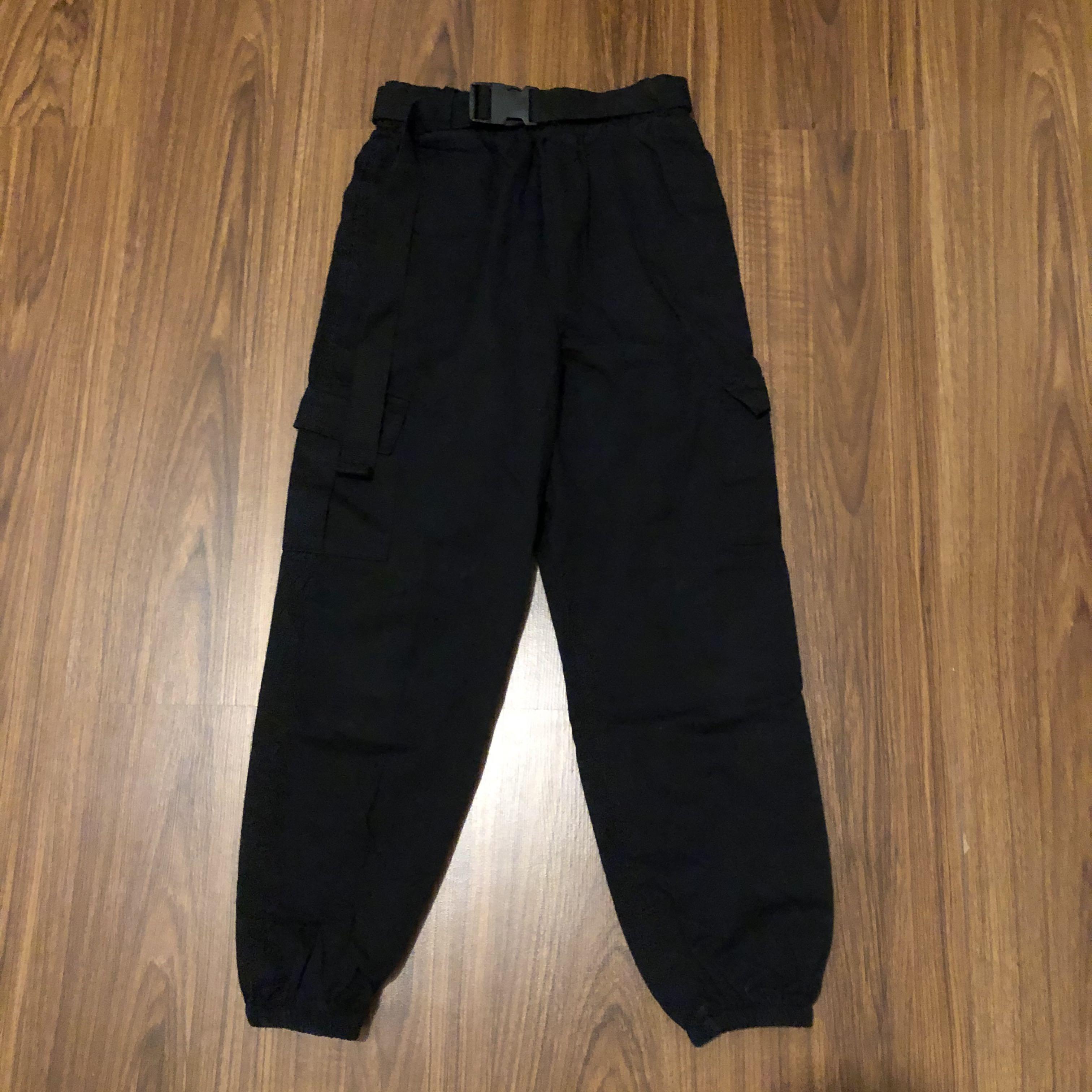 bershka black cargo trousers