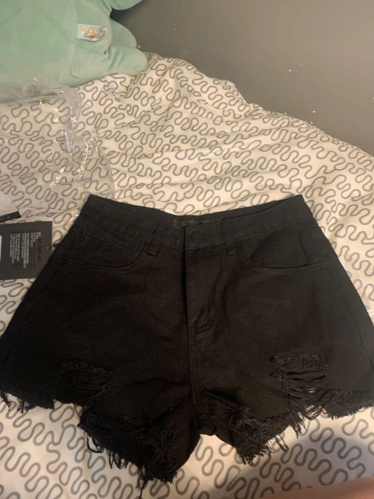 ripped denim shorts high waisted black