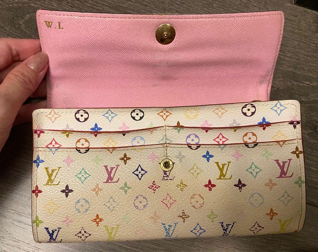 Louis Vuitton White Multicolor Sarah Wallet with Pink Interior - A