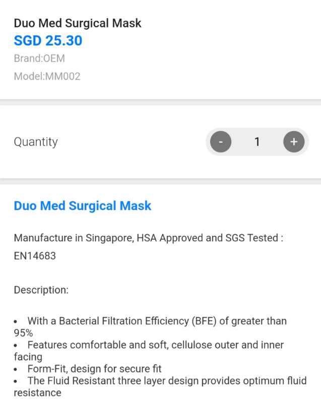 Made in Singapore Duo Med Surgical Mask, Health & Nutrition, Face Masks