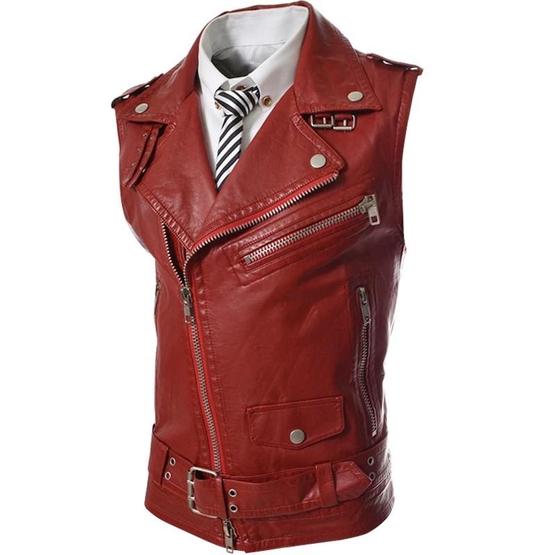 Men Pu Leather Vest Red Black Beige Biker S Fashion Clothes Tops On Carou - Red Leather Vest Men Pu Leather Vest Red Black Beige Biker S Fashion Clothes Tops On Carou - Red Leather Vest