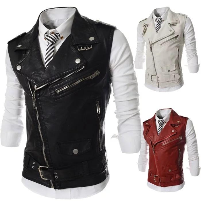 Red sleeveless sales leather jacket