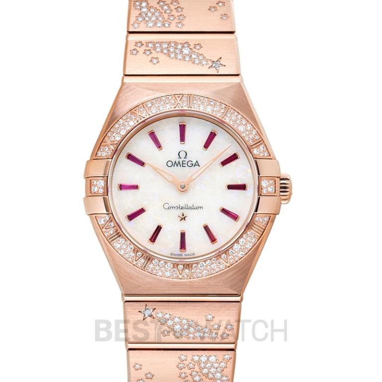 NEW Omega Constellation Manhattan 28 mm Quartz White Dial Sedna Gold Star Pattern Diamond Ladies Watch 131.55.28.60.99.003