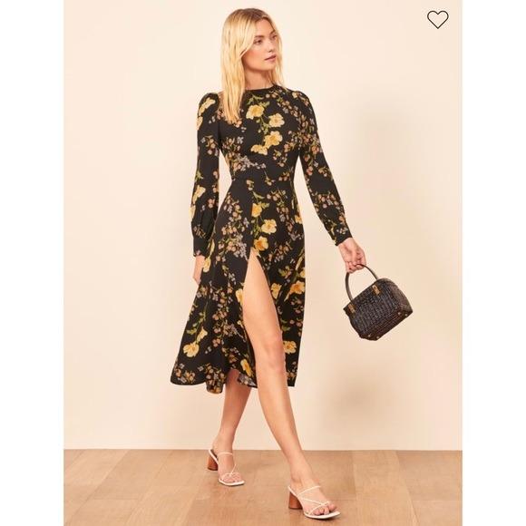 Reformation Creed Print Long Sleeve Midi Dress