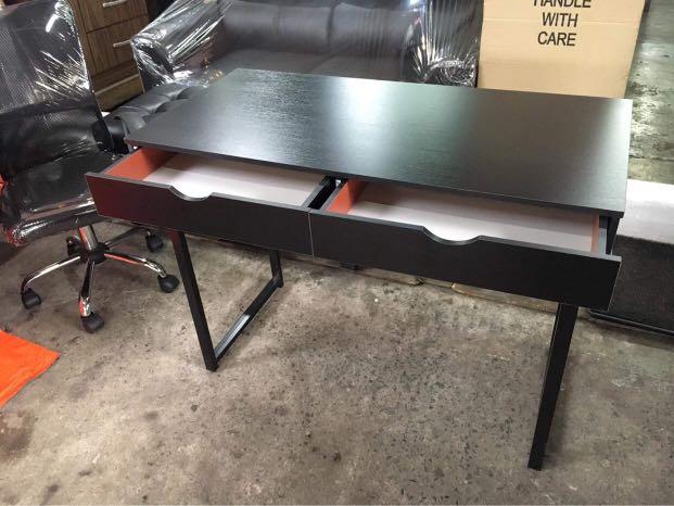 Study Table (Category: Tables & Sets) located in Quezon City. Submitted by travisfurnitureshop (Listing ID 1035368730, Image 2). Description: Study Table W/ 2 Drawers Model: 2078-01 Color: Black Dimension: 39"x19"x29”H Inches Material: Steel base + MDF Board Top.