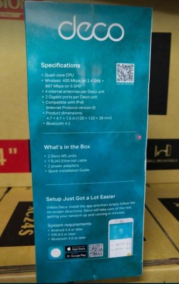 TPLink Deco M5 2pack (Category: Networking) located in Las Pinas. Submitted by borjamonica644 (Listing ID 1035535703, Image 2). Description: TPLink Deco M5 2pack - Brand New - Price: 7,150 Location: Las Piñas City. - (COD) Cash on Delivery via Grab Pabili or Lalamove Purchase Service. - Also accept Online Bank Transfer Payment via GCASH and BDO. Note: Delivery Charge at customer's expense.