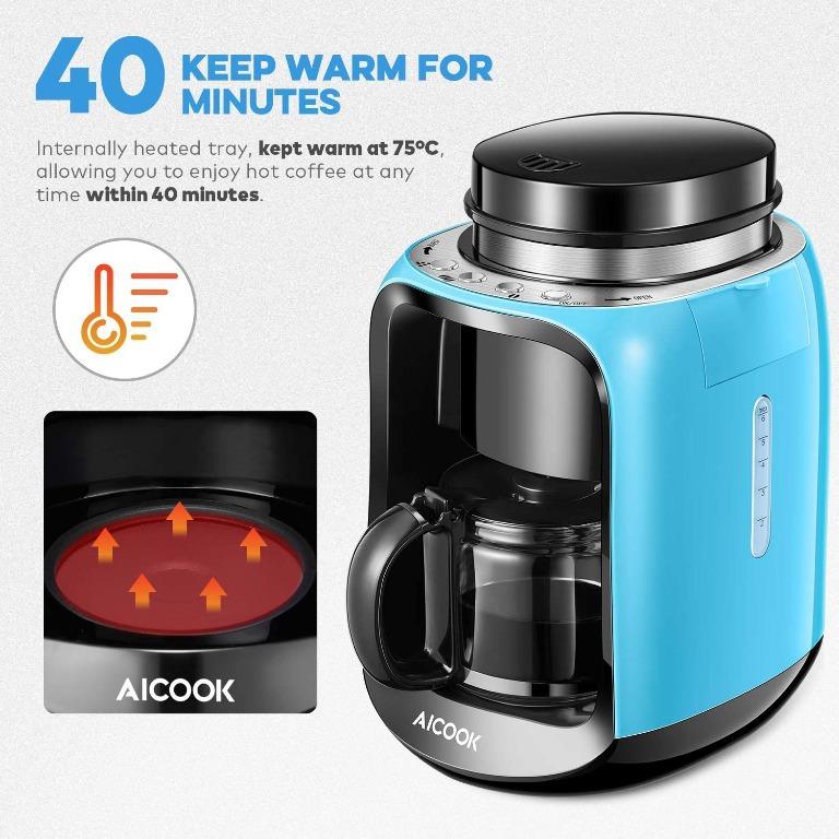 Aicook 2in1 Filter Coffee Machine, Bean to Cup Grind and Glass Carafe