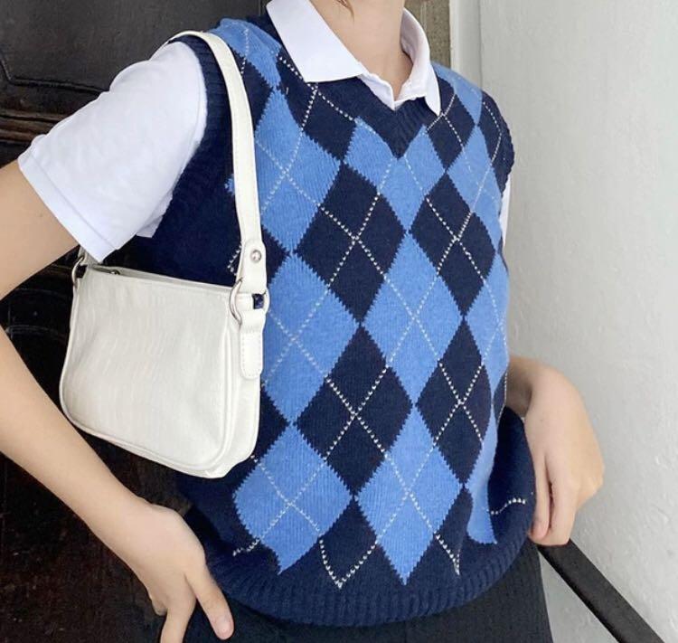plaid knit vest