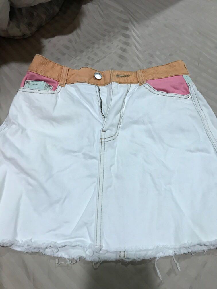 multi colored jean skirt