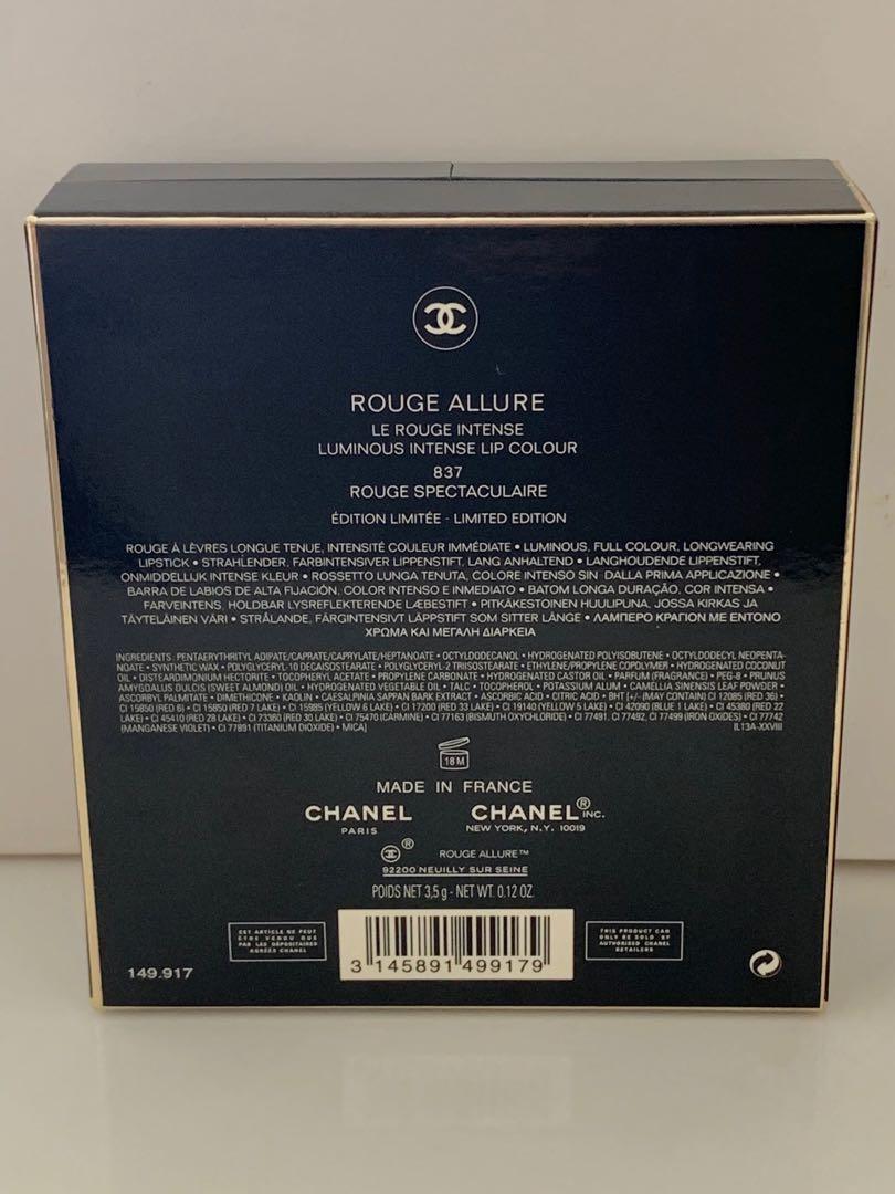 CHANEL ROUGE ALLURE COFFRET Exclusive Creation - Limited Edition Luminous  Intense Lip #837 Rouge Spectaculaire 3.5 g