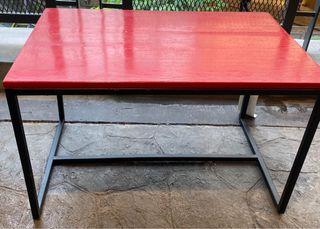 Coffee table: Red wood top and black metal legs