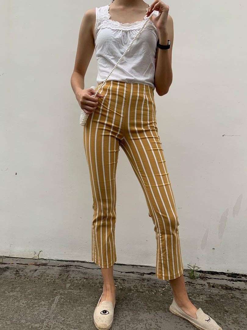 mustard and white striped pants