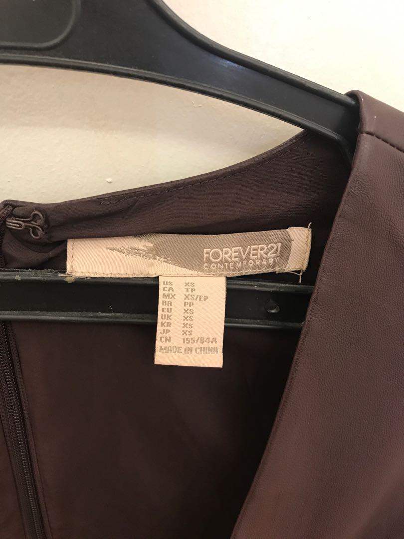 Forever 21 Soft Leather Dress dark brown (Category: Dresses) located in Quezon City. Submitted by chocovanilla25 (Listing ID 1035564892, Image 3). Description: In very good condition Only used once P1999 orig price Dark brown Like new.