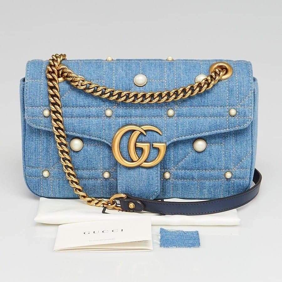 GUCCI Marmont Denim with Pearl Canvas 
