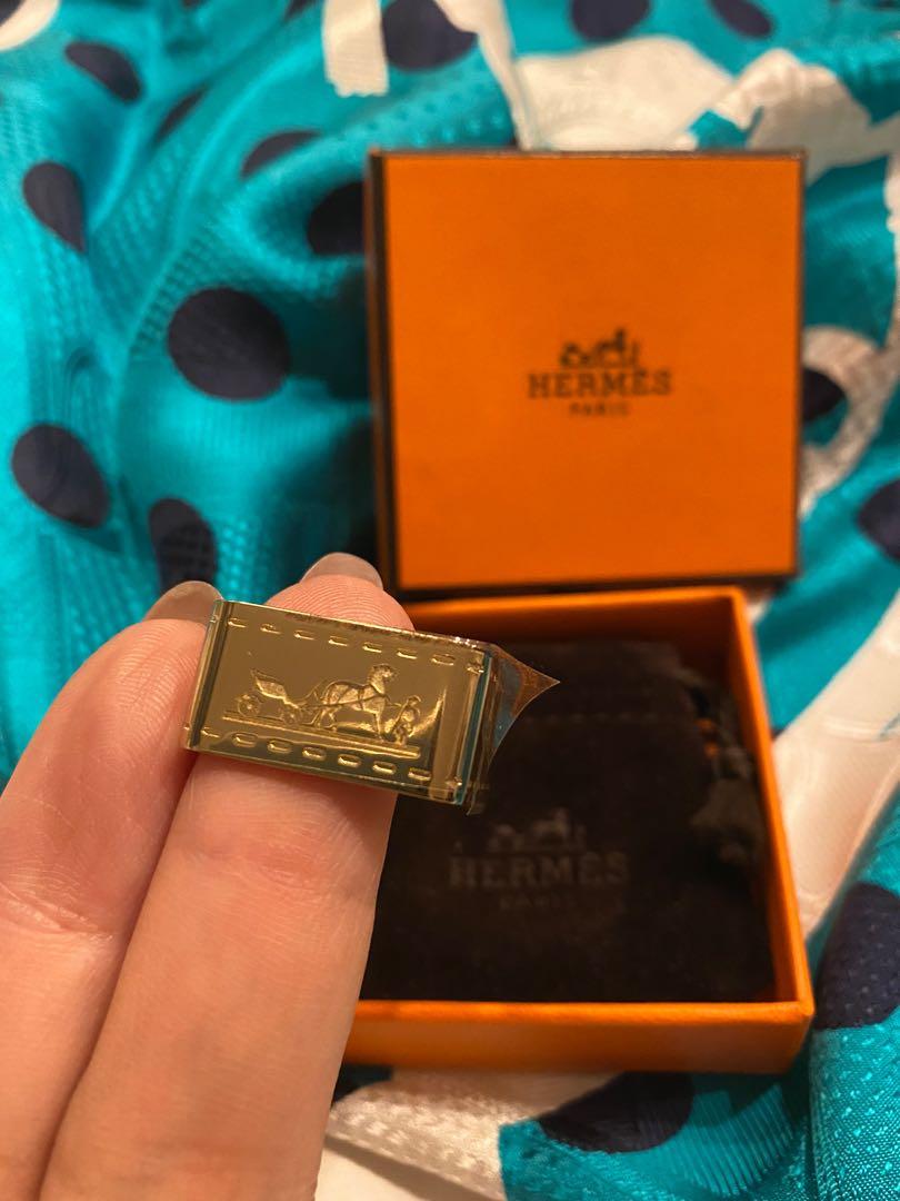 Hermes Gold Scarf Ring (Category: Luxury Accessories) located in Manila. Submitted by buyauthentics (Listing ID 1035701086, Image 2). Description: BRAND NEW Authentic Hermes Scarf Ring Very rare design!!! (still with plastic seal).