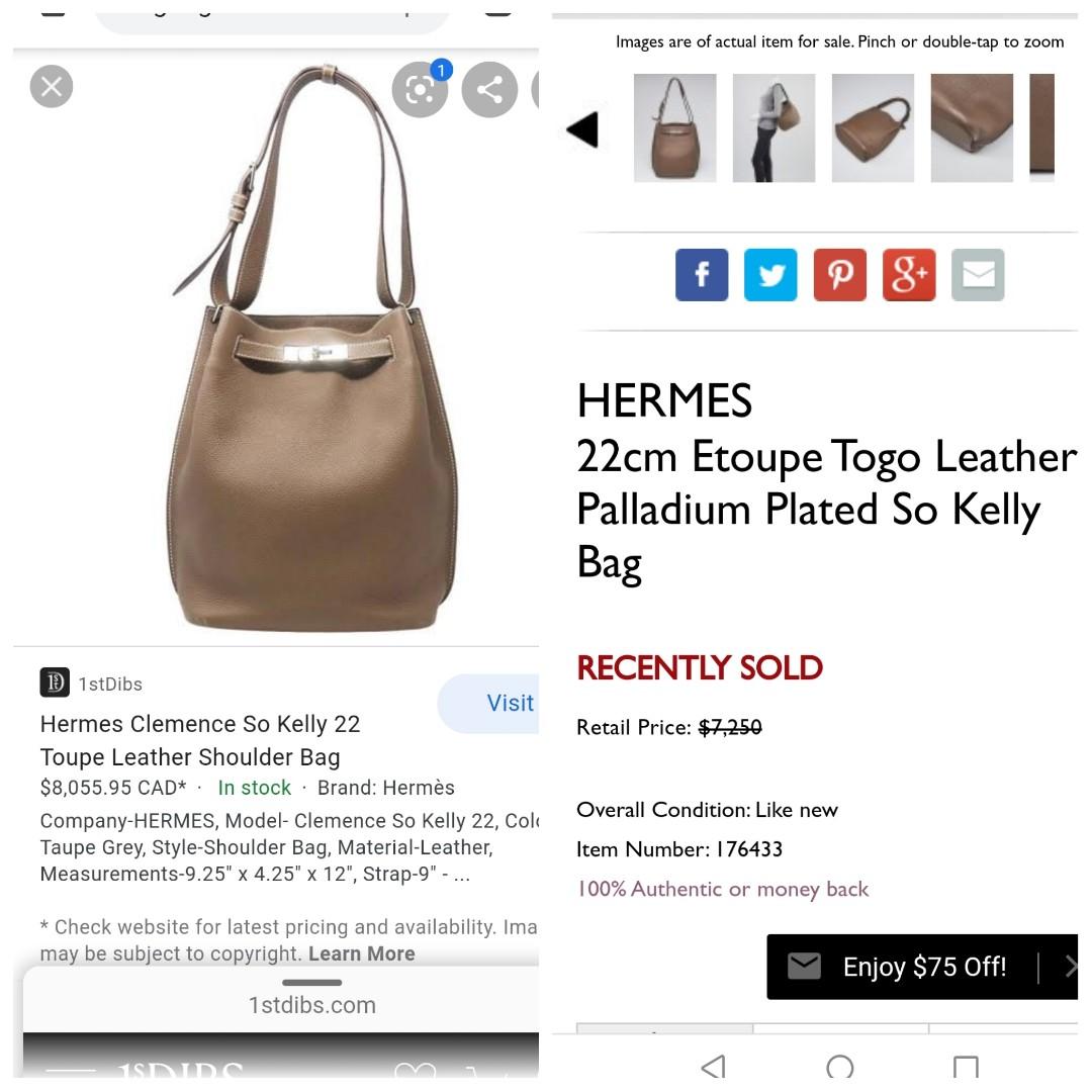 Hermes Clemence So Kelly 22 Toupe Leather Shoulder Bag at 1stDibs
