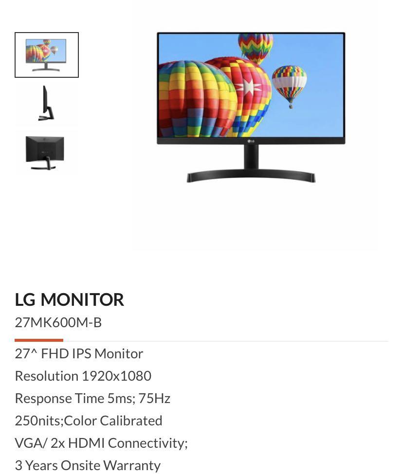Monitor LG 27MK600M-B 27 Full HD IPS 75HZ 5MS AMD FreeSync LG