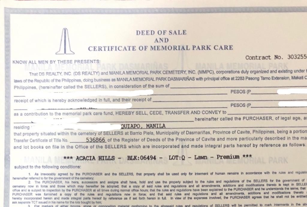 Manila Memorial Dasmarinas Cavite Premium Lawn Lot, Property, For Sale