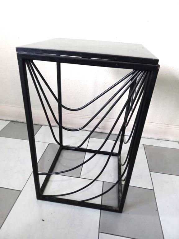 Metal Bedside Table (Category: Tables & Sets) located in Marikina City. Submitted by MrSantos (Listing ID 1035619237, Image 2). Description: Metal Bedside Table Width 30 cm Height 51 cm Depth 30 cm Material: Wood + Metal Issue: Slight chip RFS: Remodelling house MOP: Bank deposit, Gcash, or PayMaya Delivery: Lalamove/Grab/Keri Ko PH care of buyer Thank you and God bless.