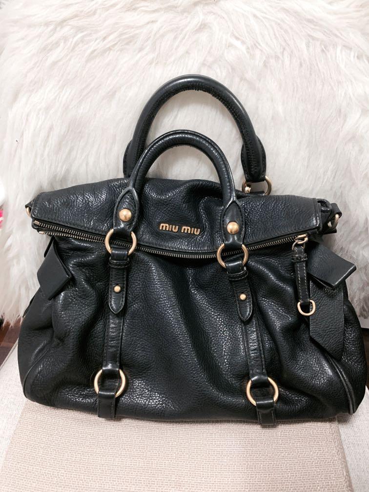 MIU MIU Vitello Lux Medium Bow Bag Nero Black 89533