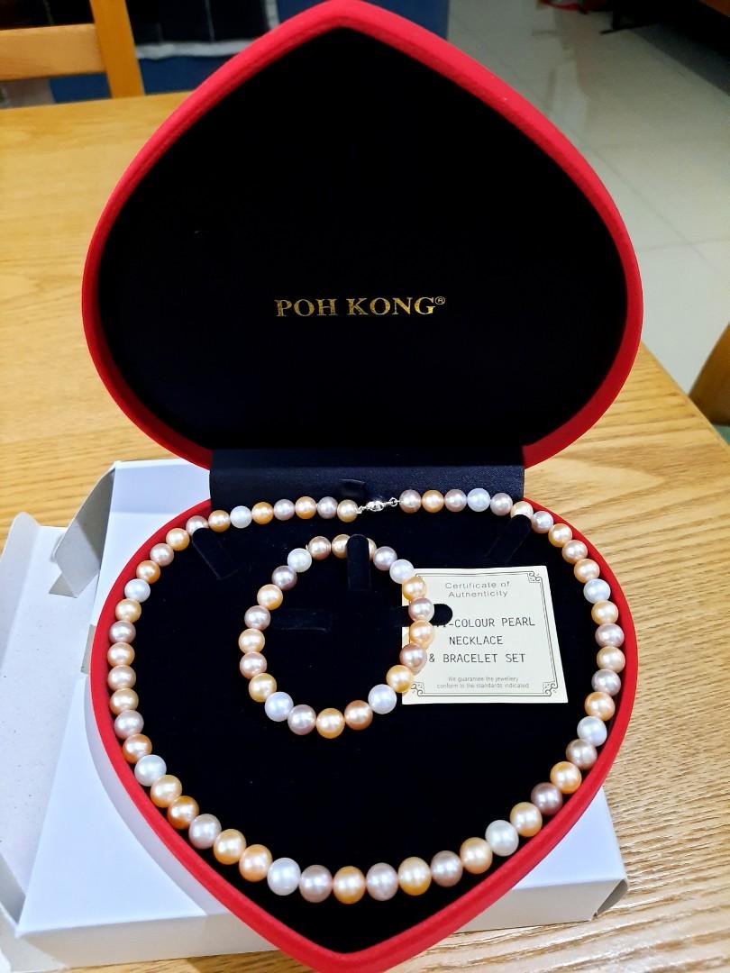 Poh Kong Multi colour Pearl Necklace and Bracelet set
