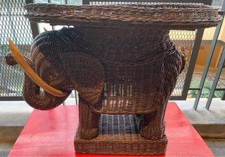 Rattan elephant with tray