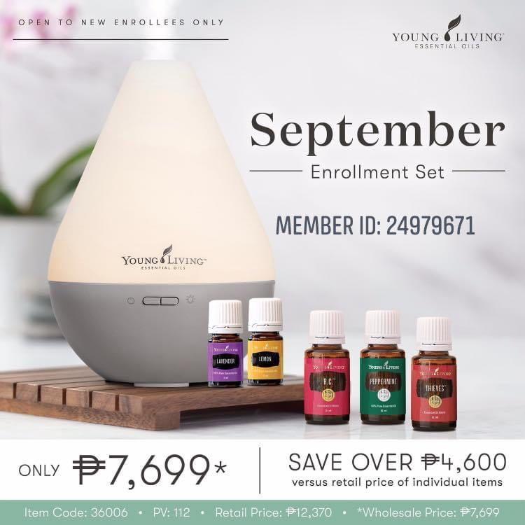 Young Living Essential Oils and Diffusers (Category: Everything Else Others) located in Cavite. Submitted by luck01 (Listing ID 1035554902, Image 2). Description: Power up your daily life with our crowd-favorite products – all carefully curated in our limited-edition September Enrollment Set! Target your everyday needs, transform your health and enhance your home with R.C. 15ml, Peppermint 15ml, Thieves 15ml, Lavender 5ml and Lemon 5ml! Plus, the