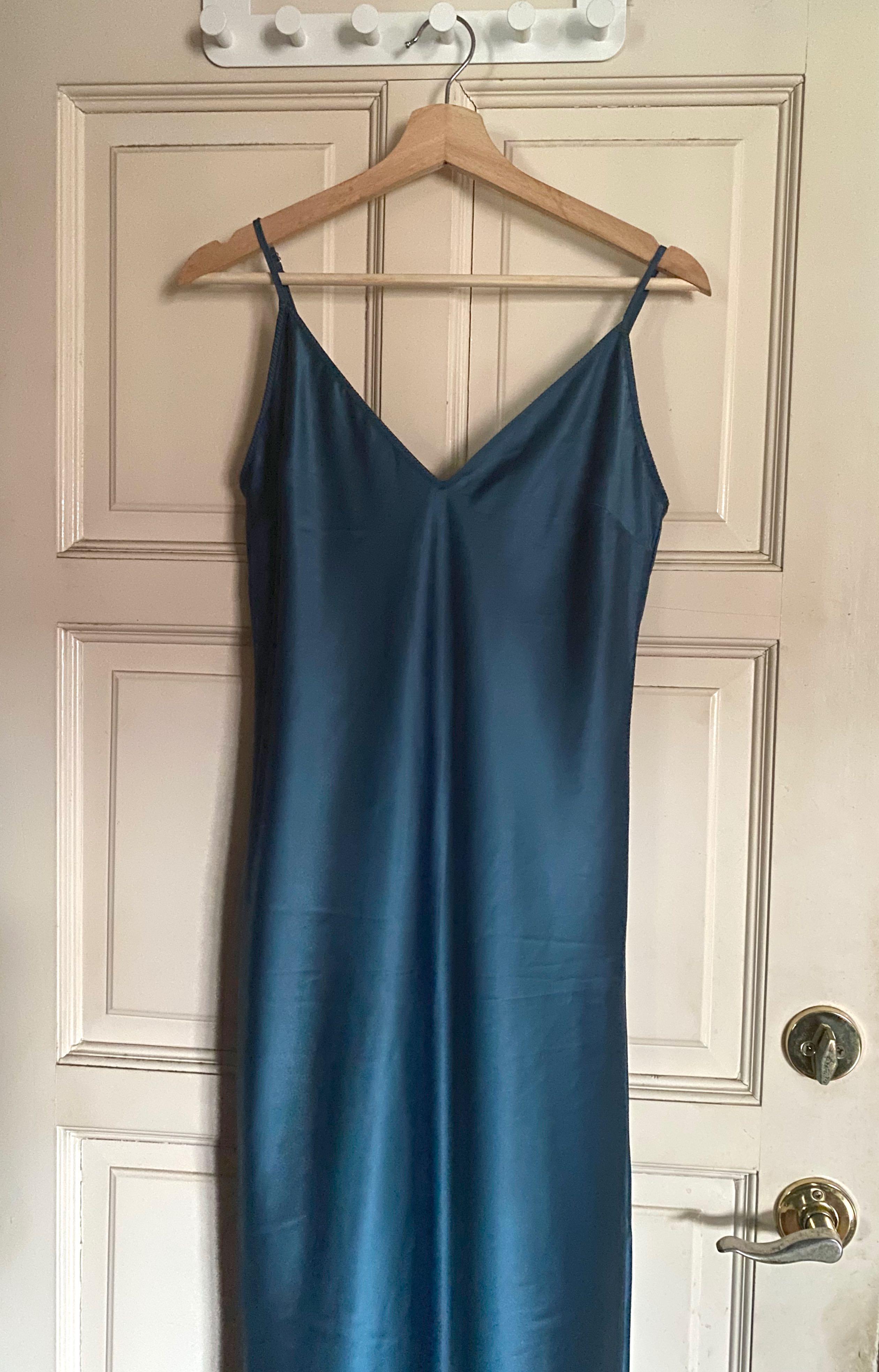 Zara Satin Slip Dress in Blue, Women's ...