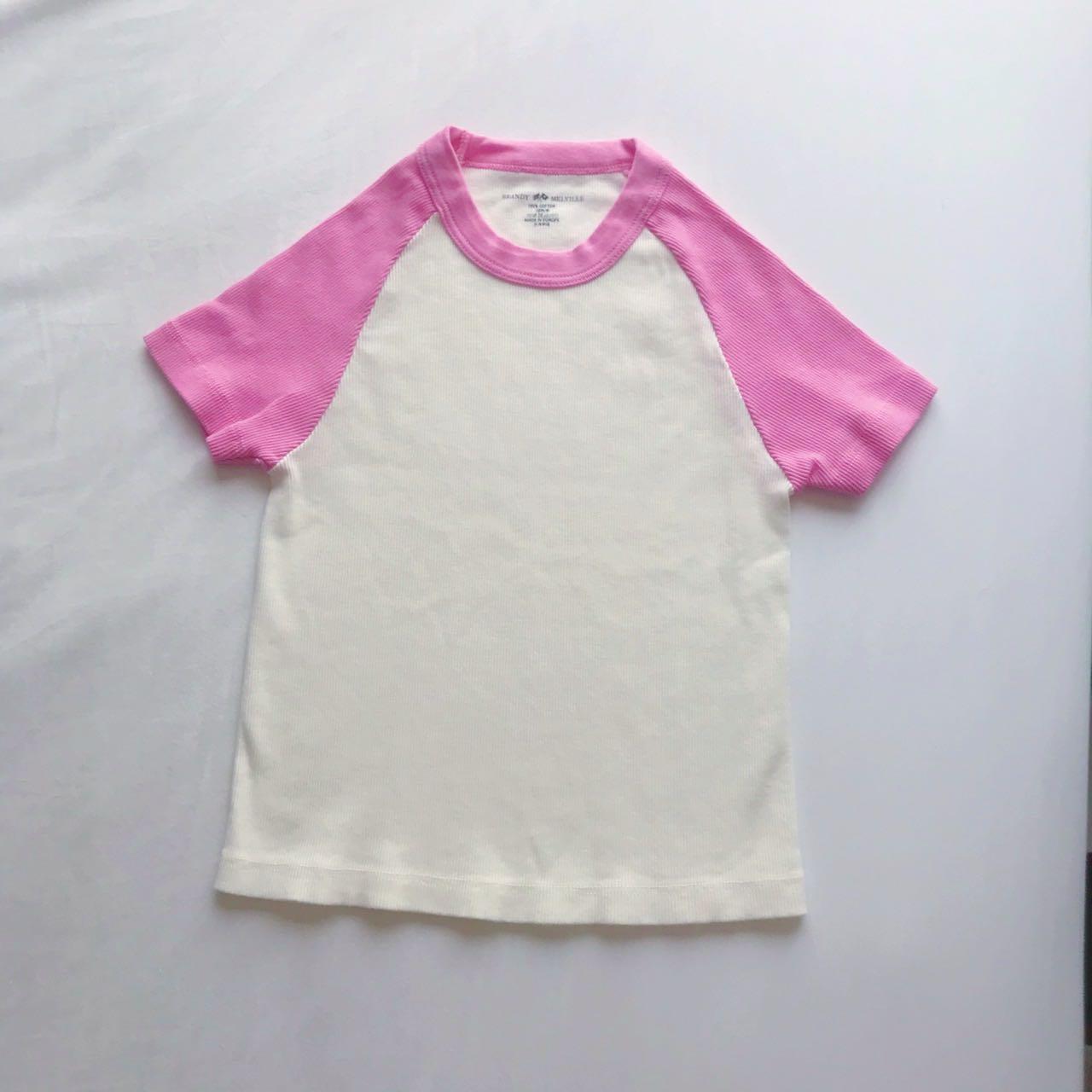 Brandy Melville Bella Top Bubblegum Pink Ribbed Pastel Baseball White Tee Women S Fashion Tops Other Tops On Carousell