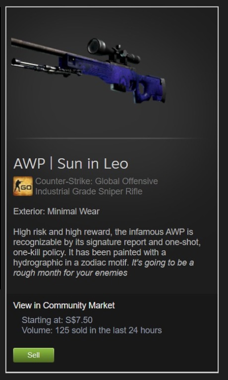 AWP Sun in Leo Steam Market price shoots up after Counter-Strike beta gives  it a colored scope