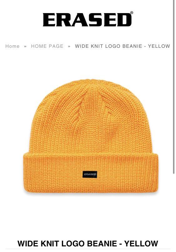 Erased Project Logo Erased Project Wide Knit Logo Beanie Yellow Men S Fashion Accessories Caps Hats On Carousell erased project wide knit logo beanie yellow