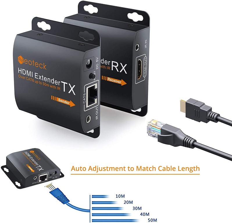 Hdmi Extender 60m Hdmi Repeater With Ir Remote 1080p Hdmi Ethernet Network Extender Over Single Rj45 Cat6 Cat7 Cables For Pc Dvd Sky Hd Box Ps3 Ps4 Satellite Box And More Devices