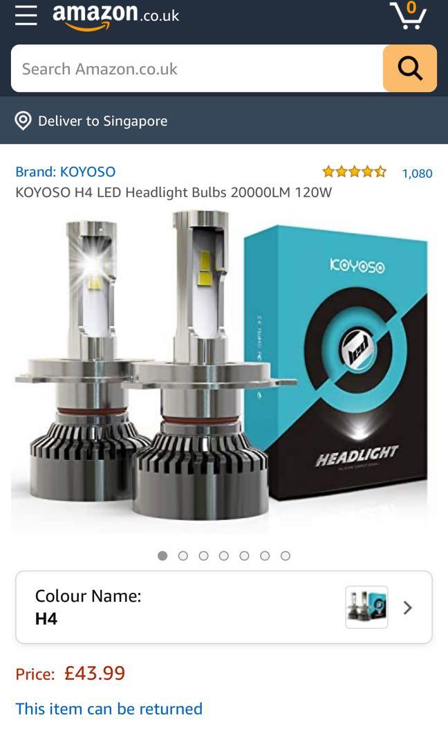 KOYOSO H4 LED Headlight Bulbs 20000LM 120W, Car Accessories, Electronics &  Lights on Carousell