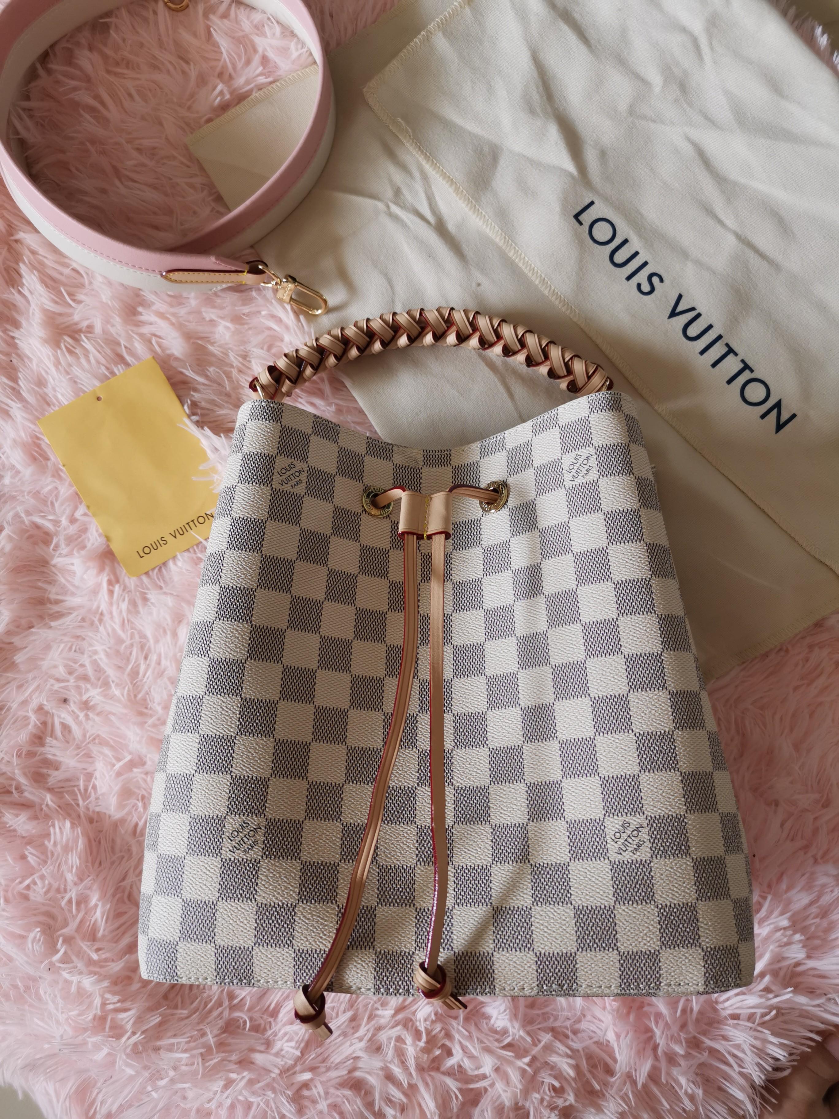 Louis Vuitton Damier Azur Bucket Messenger Bag White Pink
