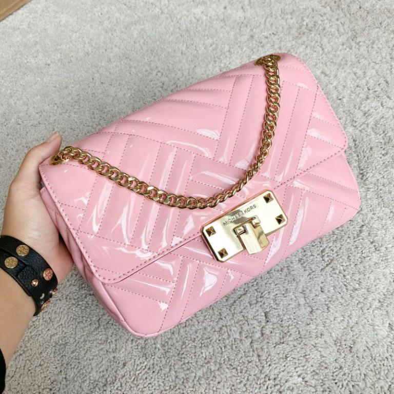 Michael Kors Pink Patent Leather Medium Peyton Shoulder Bag