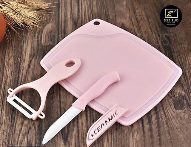 3pcs Pink Ceramic Fruit Knife, Candy Color Cutting Board, Peeler, Fruit  Knife Set, Ceramic Knife Kit, Kitchen Gift Set