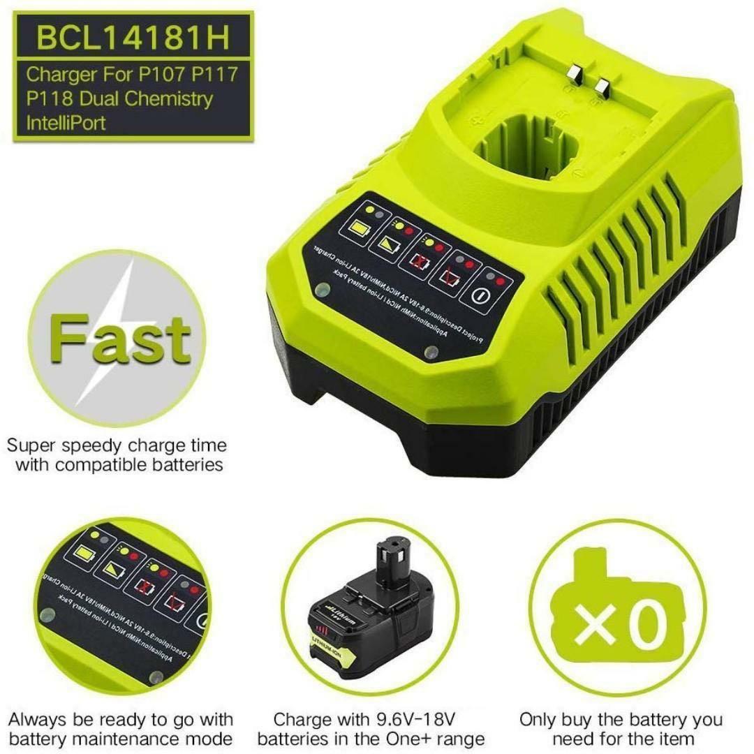 Powayup 9.6V-18V Lithium-Ion Ni-MH and Ni-Cd Charger Replacement for Ryobi Battery Charger ONE BCL14181H