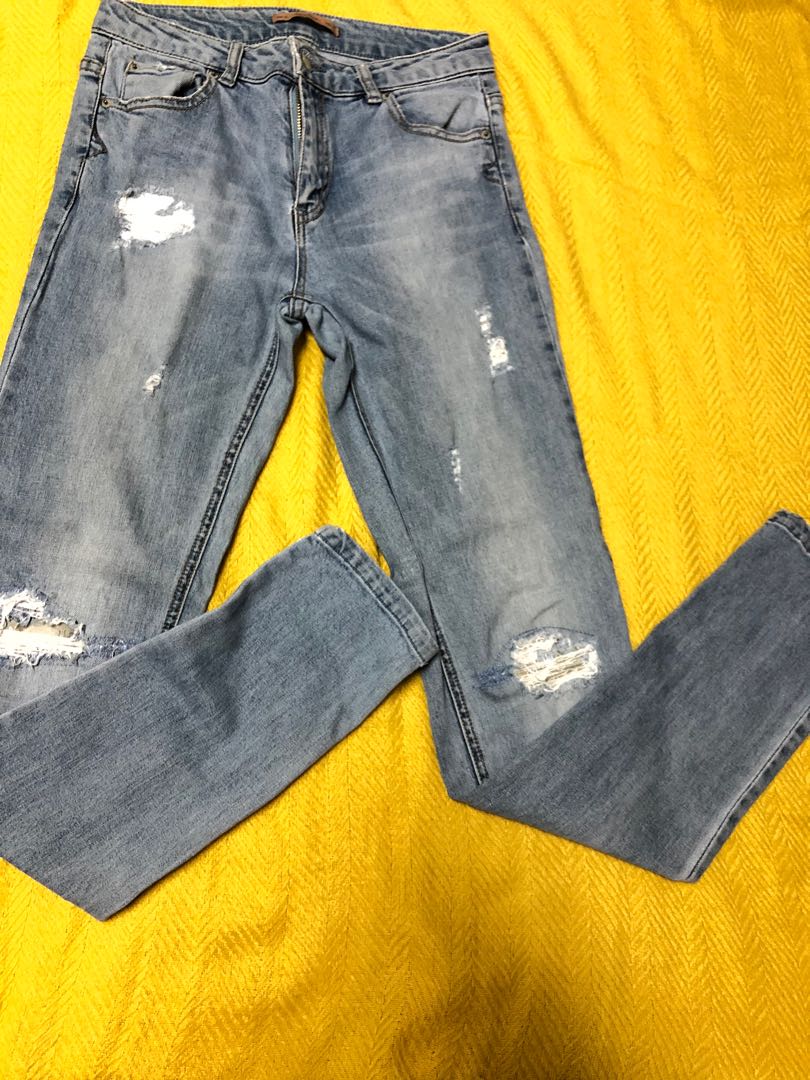 distressed pull on jeans