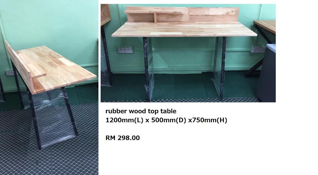 study table (Category: Tables & Sets) located in Puchong. Submitted by cllofficesystem (Listing ID 1035851819, Image 1). Description: own collection price small study table with rubber wood top & metal leg 1200mm(L) x 500mm(D) x 750mm(H).