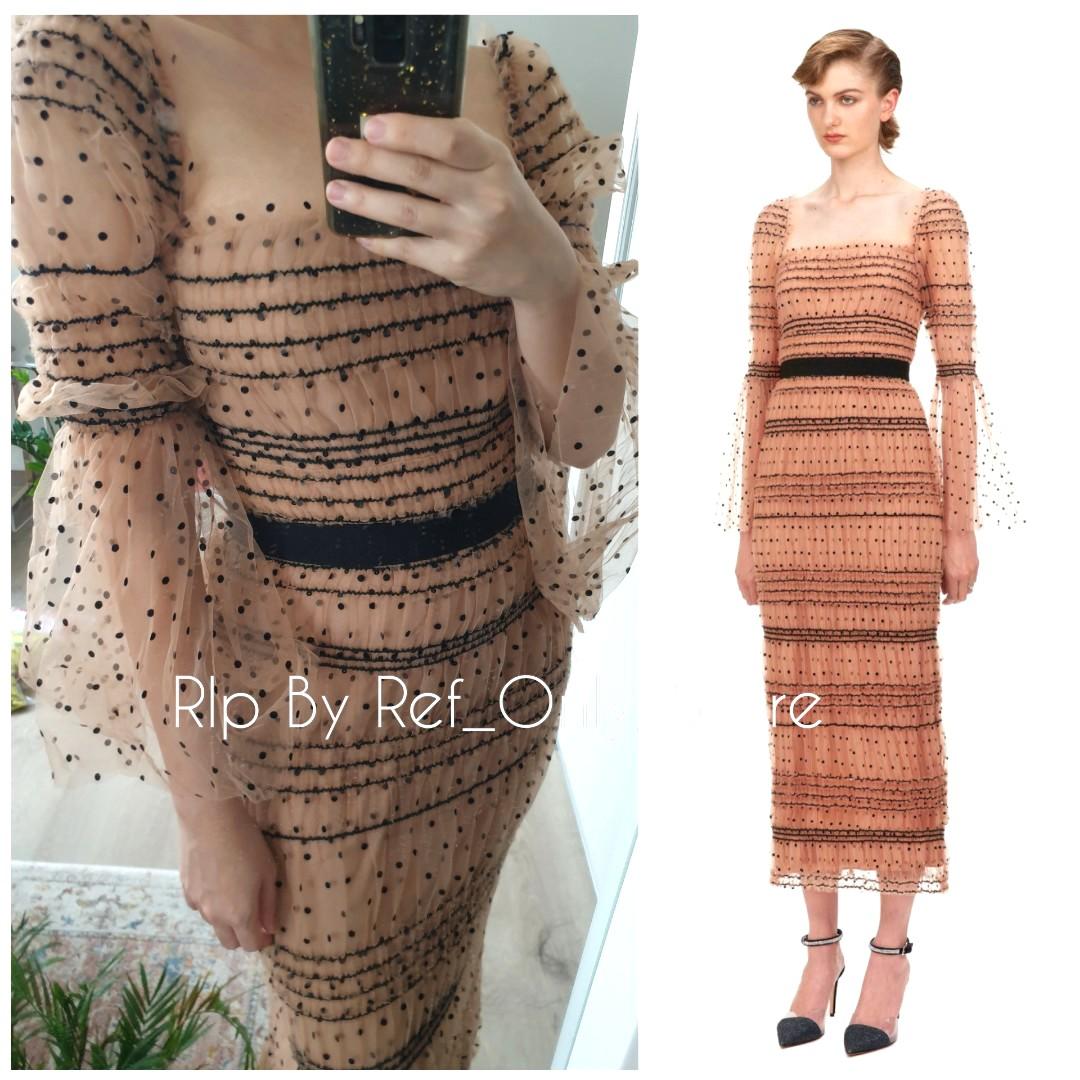 Top Reco ❤Self Portrait Shirred Polka Dot Midi Dress, Women's 
