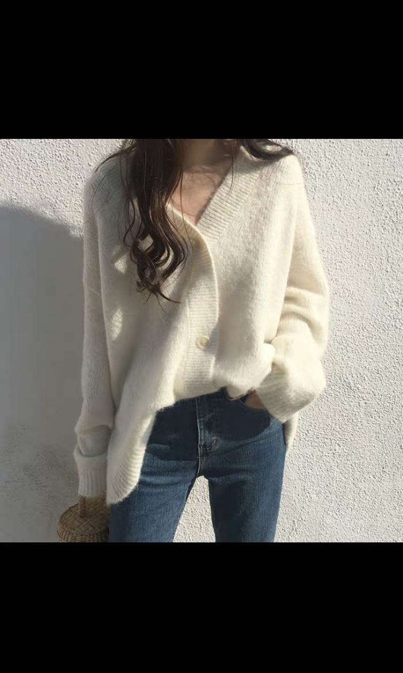 white oversized cardigan